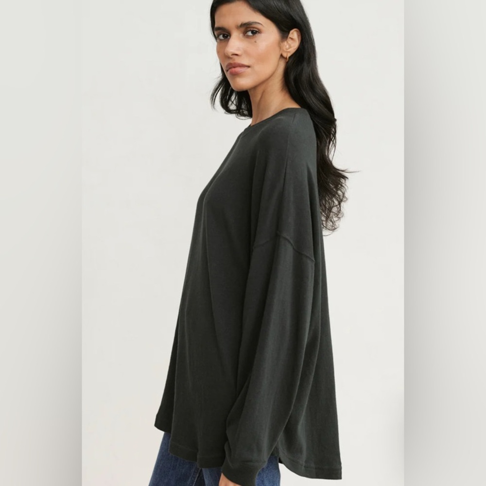 Jenni Kayne Boyfriend oversized long sleeve black 100% cotton top size L